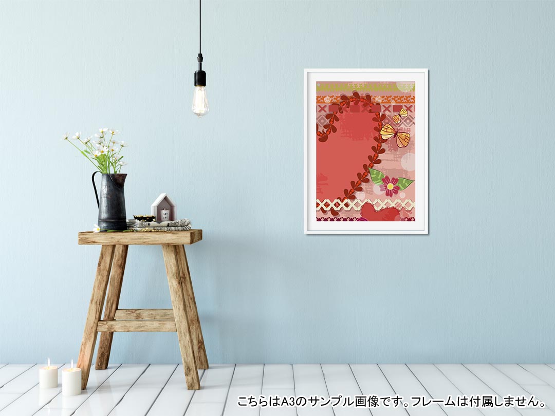 ポスター ウォールステッカー 長方形 シール式ステッカー 飾り 60×31cm Msize 壁 インテリア おしゃれ　剥がせる wall sticker poster 006706 ハート　蝶 2