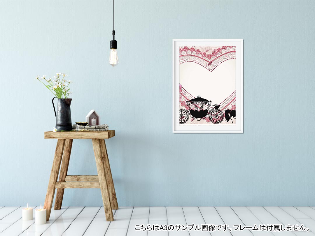 ポスター ウォールステッカー シール式ステッカー 飾り 297×420mm A3 写真 フォト 壁 インテリア おしゃれ 剥がせる wall sticker poster 006725 ハート　馬車 - 2