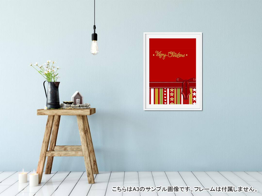 kabeコレのポスター ウォールステッカー シール式ステッカー 飾り 127×178mm 2L 写真 フォト 壁 インテリア おしゃれ 　剥がせる wall sticker poster 007295 赤　レッド　リボン　星｜アングル2