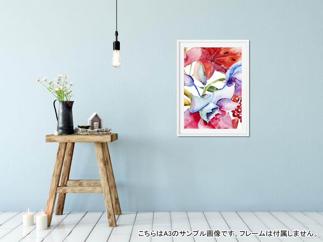 kabeコレのポスター ウォールステッカー シール式ステッカー 飾り 297×420mm A3 写真 フォト 壁 インテリア おしゃれ 剥がせる wall sticker poster 007980 花　　水彩　模様　赤｜アングル2