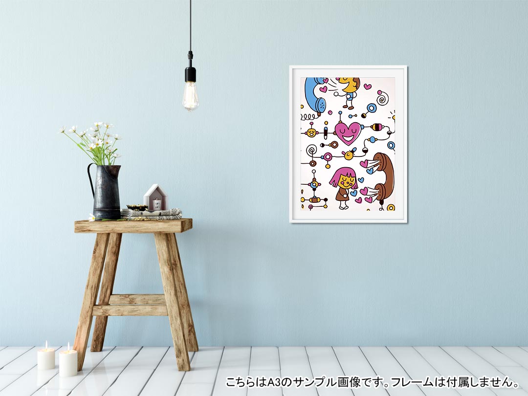 ポスター ウォールステッカー シール式ステッカー 飾り 728×1030mm B1 写真 フォト 壁 インテリア おしゃれ 　剥がせる wall sticker poster 008101 イラスト　電話　ハート　キャラクター 2