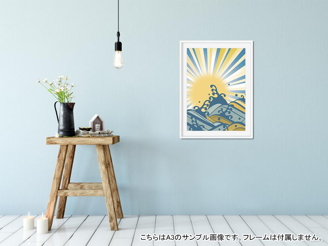 ポスター ウォールステッカー 長方形 シール式ステッカー 飾り 30×16cm Ssize 壁 インテリア おしゃれ　剥がせる wall sticker poster 008182 波　海　朝日　イエロー　ブルー 2