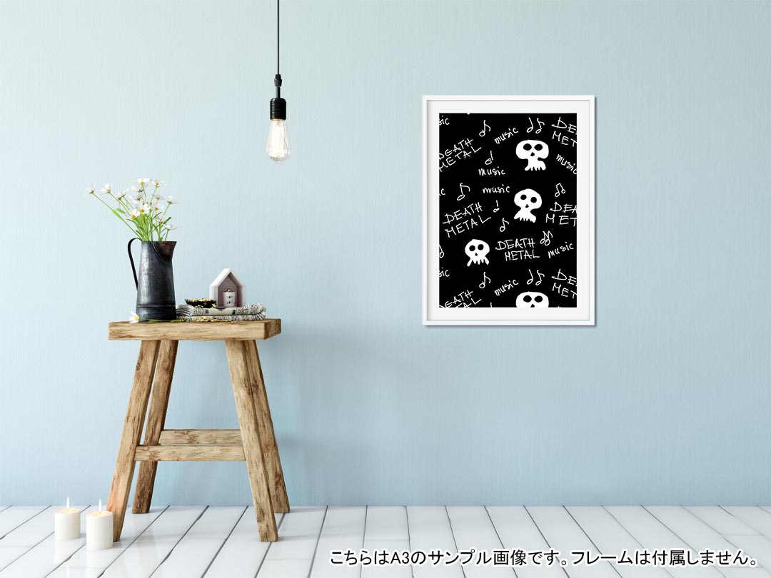 kabeコレのポスター ウォールステッカー シール式ステッカー 飾り 515×728mm B2 写真 フォト 壁 インテリア おしゃれ 剥がせる wall sticker poster 008312 白黒　ドクロ　髑髏　音符｜アングル2