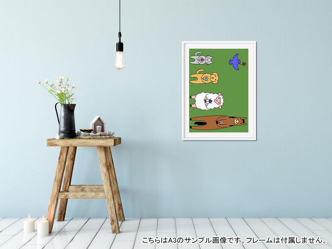 ポスター ウォールステッカー シール式ステッカー 飾り 148×210mm A5 写真 フォト 壁 インテリア おしゃれ 剥がせる wall sticker poster 008425 動物　緑　グリーン　イラスト 2