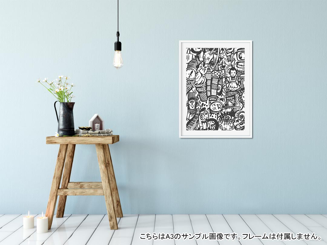 kabeコレのポスター ウォールステッカー シール式ステッカー 飾り 728×1030mm B1 写真 フォト 壁 インテリア おしゃれ 　剥がせる wall sticker poster 008430 白黒　版画　イラスト　模様｜アングル2