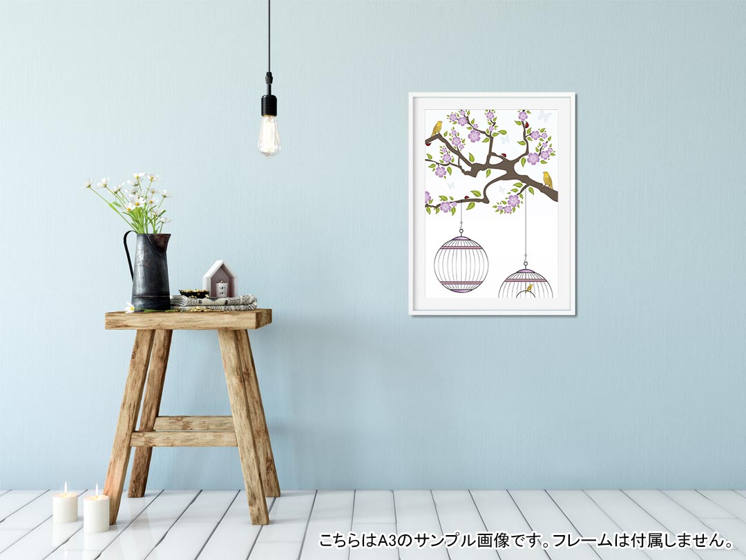 ポスター ウォールステッカー シール式ステッカー 飾り 182×257mm B5 写真 フォト 壁 インテリア おしゃれ 　剥がせる wall sticker poster 009311 鳥　フラワー　紫 kabekore-10185431 kabeコレ サンプル画像2