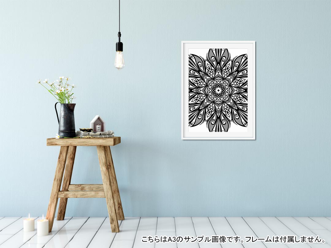 kabeコレのポスター ウォールステッカー シール式ステッカー 飾り 148×210mm A5 写真 フォト 壁 インテリア おしゃれ 剥がせる wall sticker poster 010047 アジアン　模様　白　黒｜アングル2