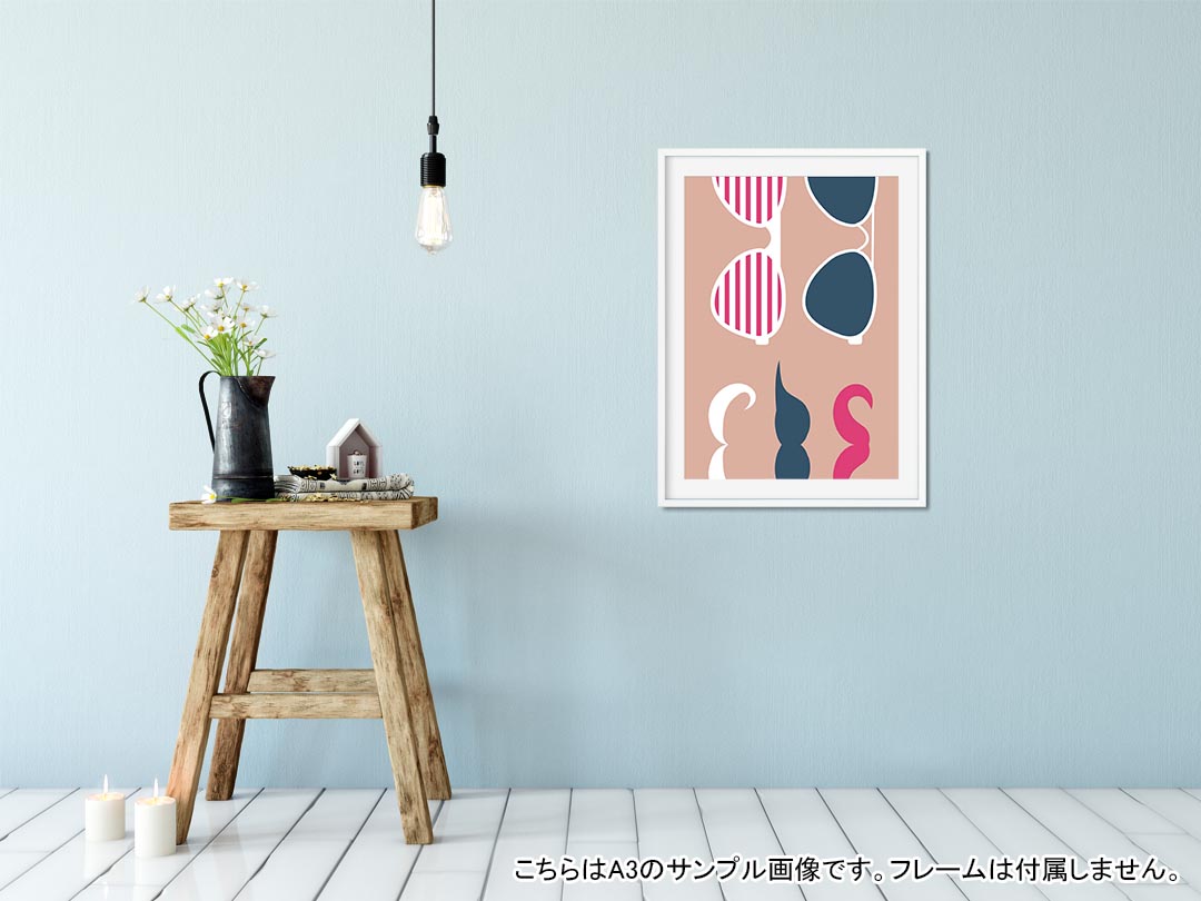 ポスター ウォールステッカー シール式ステッカー 飾り 127×178mm 2L 写真 フォト 壁 インテリア おしゃれ 　剥がせる wall sticker poster 010503 ひげ　サングラス　ピンク 2