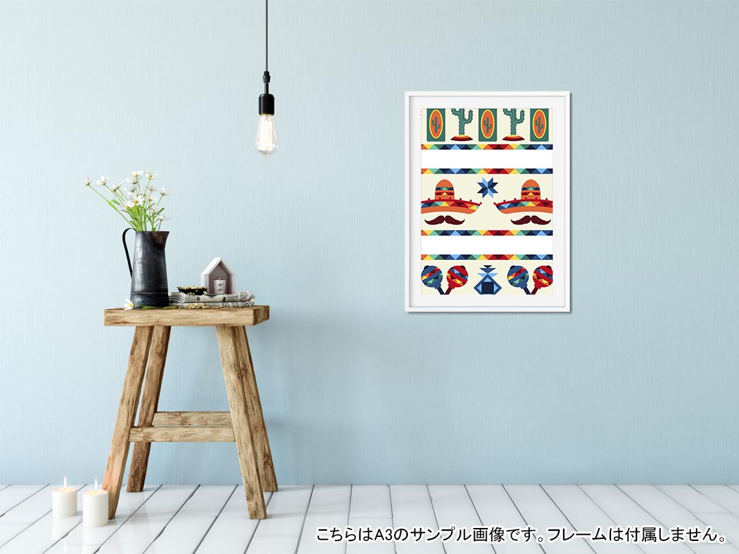 ポスター ウォールステッカー シール式ステッカー 飾り 594×841mm A1 写真 フォト 壁 インテリア おしゃれ 剥がせるwall sticker poster 010638 カラフル　サボテン　ネイティブ柄 2