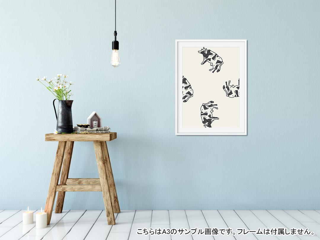 kabeコレのポステッカー ポスター ウォールステッカー シール式ステッカー 飾り 841mm×1189mm A0 写真 フォト 壁 インテリア おしゃれ 剥がせる wall sticker poster 010713 うし　動物　白　黒｜アングル2