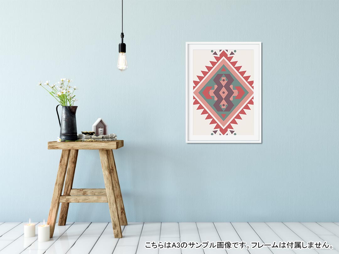 ポスター ウォールステッカー シール式ステッカー 飾り 127×178mm 2L 写真 フォト 壁 インテリア おしゃれ 　剥がせる wall sticker poster 010849 ネイティブ柄　赤　緑 kabekore-10044586 kabeコレ サンプル画像2