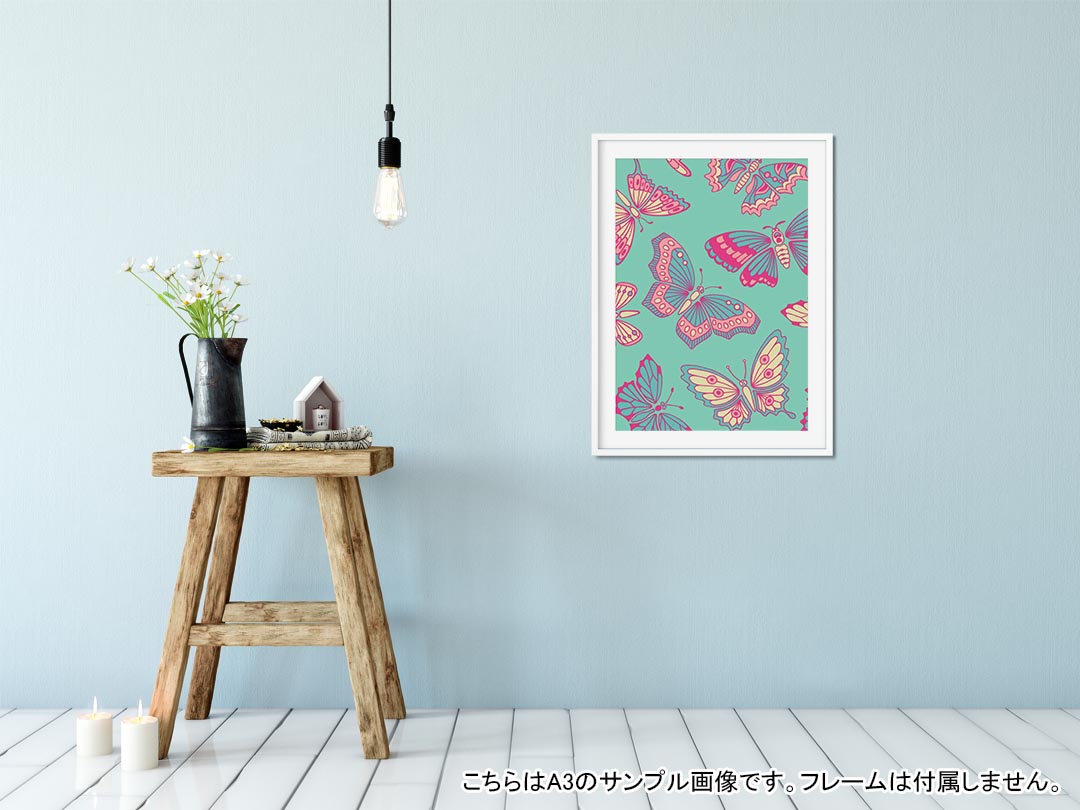 ポスター ウォールステッカー 長方形 シール式ステッカー 飾り 30×16cm Ssize 壁 インテリア おしゃれ　剥がせる wall sticker poster 011153 蝶　エスニック　緑 2