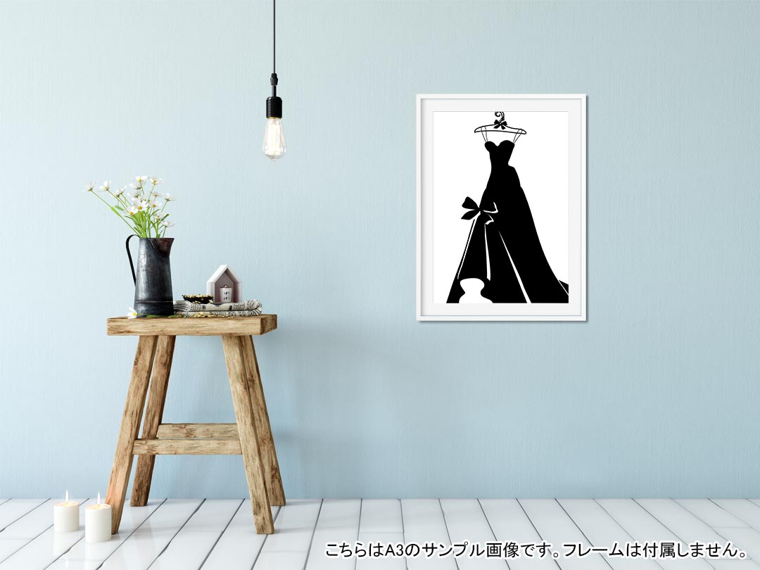 kabeコレのポスター ウォールステッカー シール式ステッカー 飾り 594×841mm A1 写真 フォト 壁 インテリア おしゃれ 剥がせるwall sticker poster 011386 ドレス　リボン　モノクロ｜アングル2
