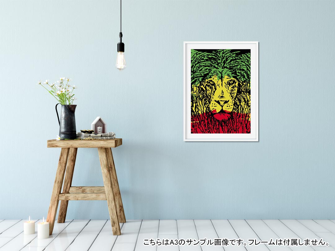 ポスター ウォールステッカー シール式ステッカー 飾り 515×728mm B2 写真 フォト 壁 インテリア おしゃれ 剥がせる wall sticker poster 011947 レゲエ　ライオン　ラスタカラー 2