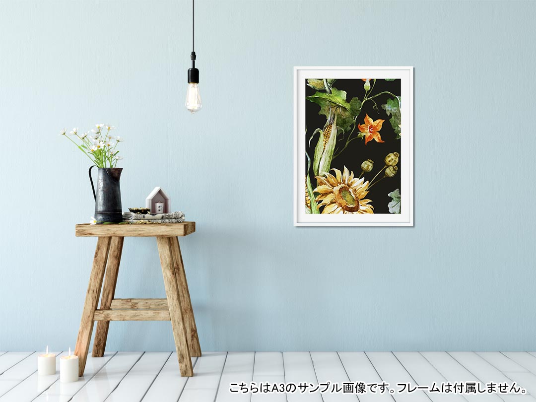 kabeコレのポスター ウォールステッカー シール式ステッカー 飾り 257×364mm B4 写真 フォト 壁 インテリア おしゃれ 剥がせる wall sticker poster 012091 ひまわり　花　黒｜アングル2