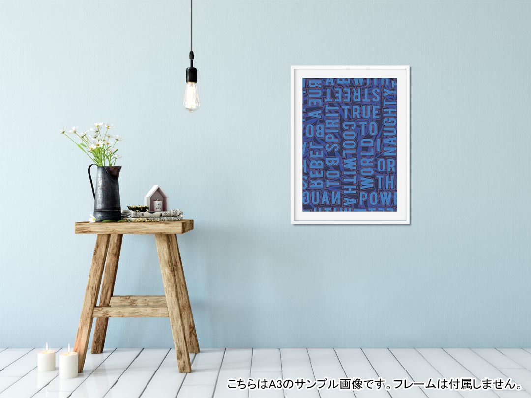 kabeコレのポスター ウォールステッカー シール式ステッカー 飾り 594×841mm A1 写真 フォト 壁 インテリア おしゃれ 剥がせるwall sticker poster 012222 青　英語　文字｜アングル2
