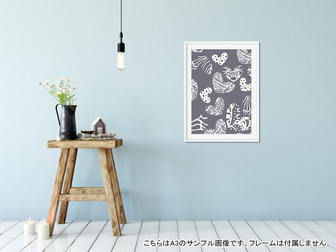 ポスター ウォールステッカー 長方形 シール式ステッカー 飾り 30×16cm Ssize 壁 インテリア おしゃれ　剥がせる wall sticker poster 012513 ハート　グレー　柄 kabekore-10399311 kabeコレ サンプル画像2