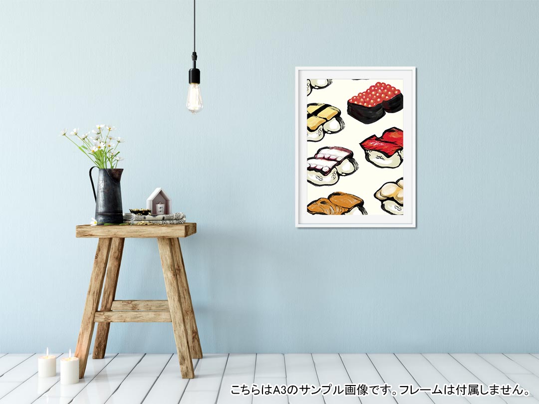 ポスター ウォールステッカー 長方形 シール式ステッカー 飾り 90×47cm Lsize 長方形 壁 インテリア おしゃれ　剥がせる wall sticker poster 014003 食べ物　寿司 2