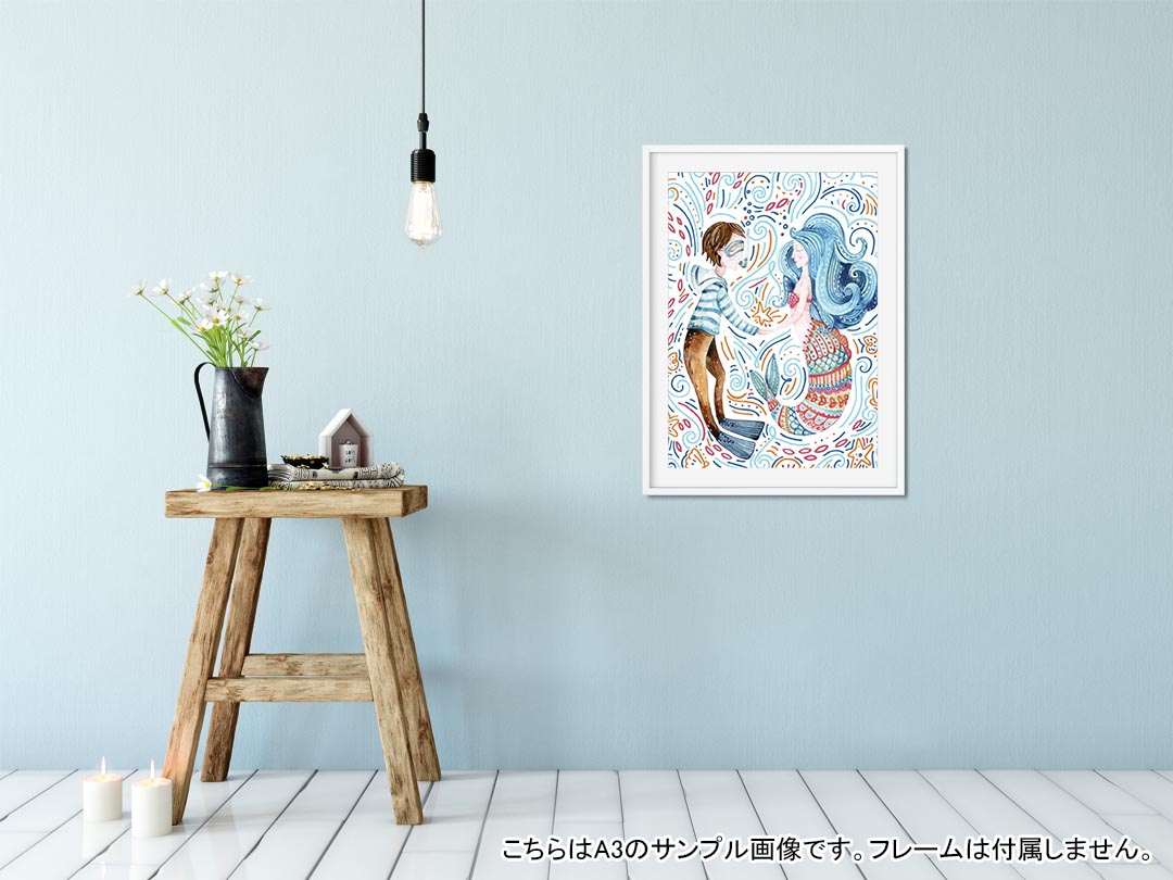 kabeコレのポスター ウォールステッカー シール式ステッカー 飾り 257×364mm B4 写真 フォト 壁 インテリア おしゃれ 剥がせる wall sticker poster 014033 人魚　海　カラフル｜アングル2