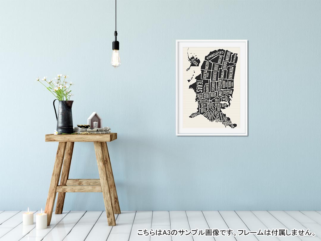 kabeコレのポスター ウォールステッカー シール式ステッカー 飾り 148×210mm A5 写真 フォト 壁 インテリア おしゃれ 剥がせる wall sticker poster 014307 アメリカ　地図　外国｜アングル2