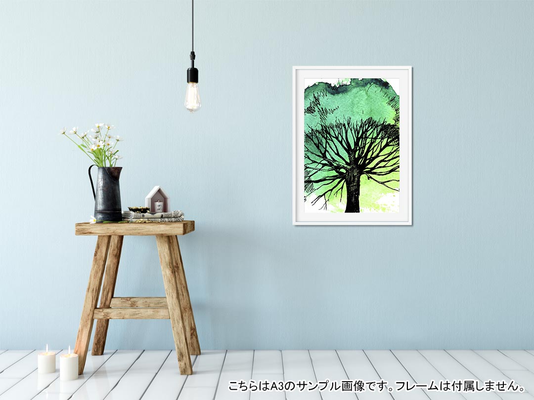 ポスター ウォールステッカー 長方形 シール式ステッカー 飾り 60×31cm Msize 壁 インテリア おしゃれ　剥がせる wall sticker poster 014487 木　イラスト　緑 kabekore-10415283 kabeコレ サンプル画像2