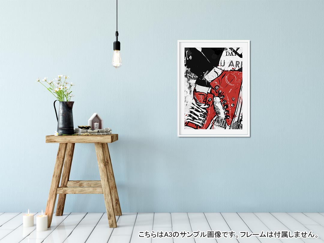 kabeコレのポスター ウォールステッカー シール式ステッカー 飾り 420×594mm A2 写真 フォト 壁 インテリア おしゃれ 剥がせる wall sticker poster 014972 イラスト　靴　赤　英字｜アングル2