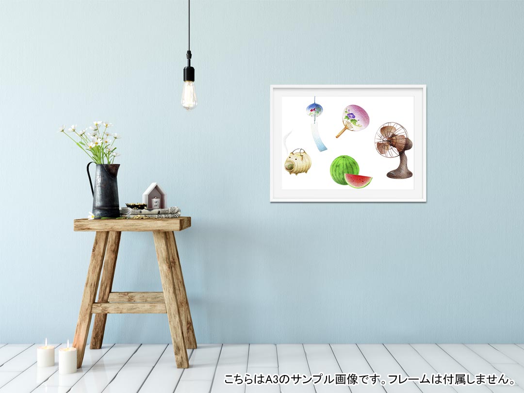 ポステッカー ポスター ウォールステッカー シール式ステッカー 飾り 1030mm×1456mm B0 写真 フォト 壁 インテリア おしゃれ 剥がせる wall sticker poster 015546 夏　扇風機　スイカ　うちわ