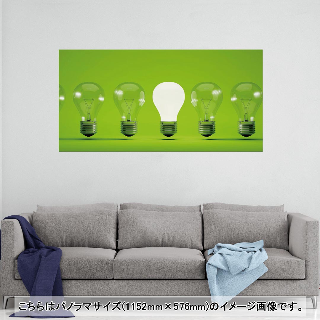 ポスター ウォールステッカー ポステッカー パノラマサイズ ポスターステッカー シール式ステッカー 飾り 1152mm×576mm 写真 フォト 壁 インテリア おしゃれ 剥がせる wall sticker poster 000848 電球　みどり