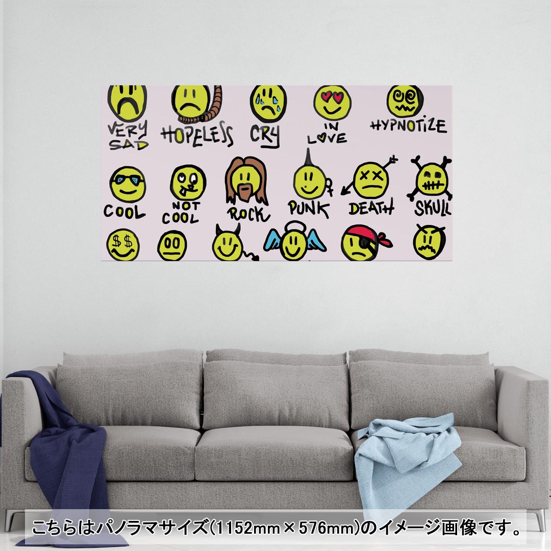 ポスター ウォールステッカー ポステッカー パノラマサイズ ポスターステッカー シール式ステッカー 飾り 1152mm×576mm 写真 フォト 壁 インテリア おしゃれ 剥がせる wall sticker poster 006105 スマイル　アイコン　イラスト