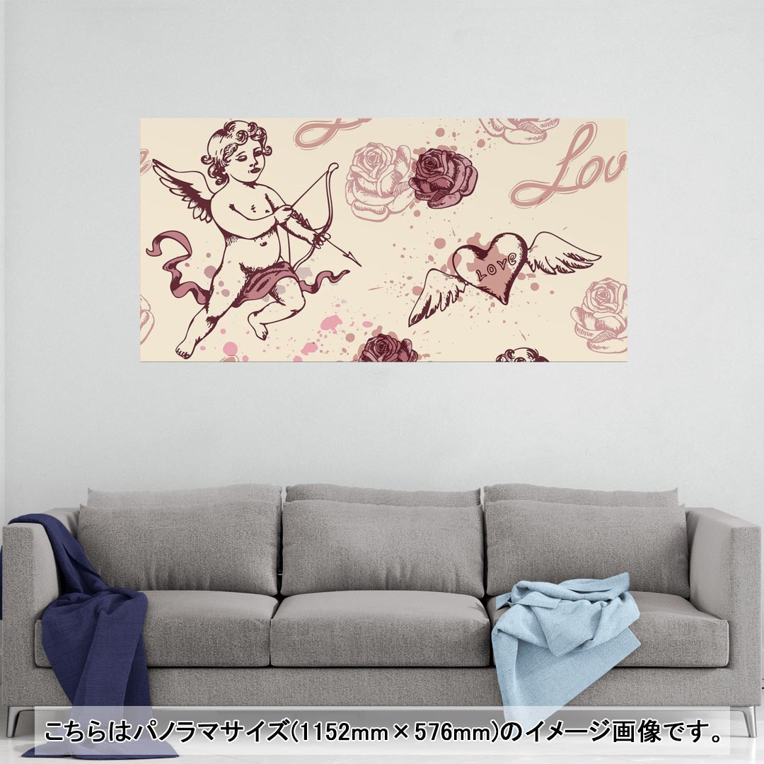 ポスター ウォールステッカー ポステッカー パノラマサイズ ポスターステッカー シール式ステッカー 飾り 1152mm×576mm 写真 フォト 壁 インテリア おしゃれ 剥がせる wall sticker poster 006401 花　　キューピッド