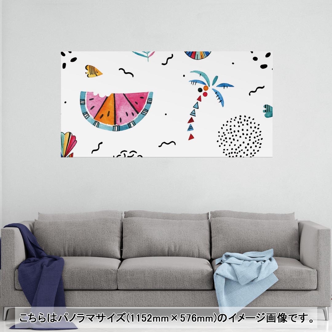ポスター ウォールステッカー ポステッカー パノラマサイズ ポスターステッカー シール式ステッカー 飾り 1152mm×576mm 写真 フォト 壁 インテリア おしゃれ 剥がせる wall sticker poster 014344 ヤシの木　スイカ　トロピカル