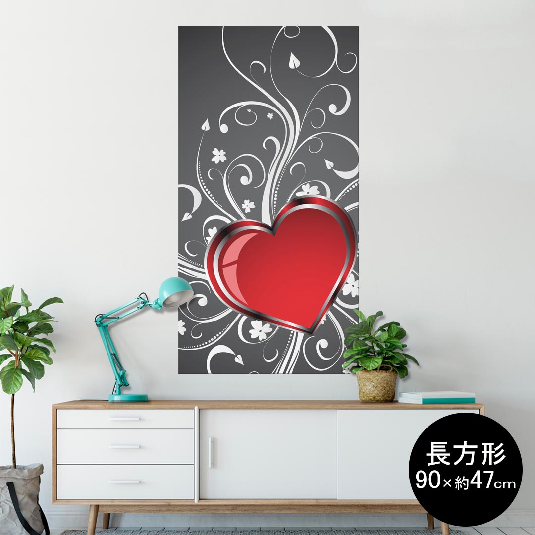 ポスター ウォールステッカー 長方形 シール式ステッカー 飾り 90×47cm Lsize 長方形 壁 インテリア おしゃれ　剥がせる wall sticker poster 002958 ハート　花　グレー