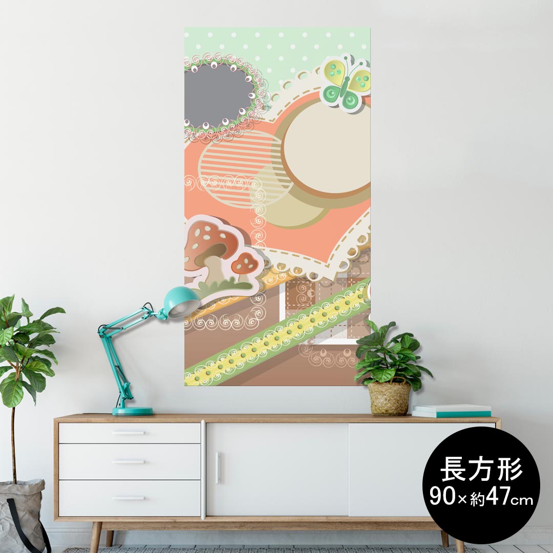 ポスター ウォールステッカー 長方形 シール式ステッカー 飾り 90×47cm Lsize 長方形 壁 インテリア おしゃれ　剥がせる wall sticker poster 005147 ハート　キノコ　蝶