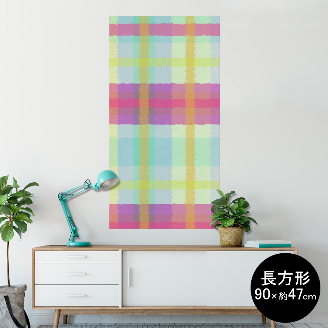 ポスター ウォールステッカー 長方形 シール式ステッカー 飾り 90×47cm Lsize 長方形 壁 インテリア おしゃれ　剥がせる wall sticker poster 005149 チェック　赤　緑