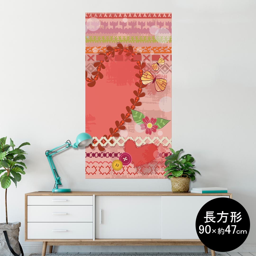 ポスター ウォールステッカー 長方形 シール式ステッカー 飾り 90×47cm Lsize 長方形 壁 インテリア おしゃれ　剥がせる wall sticker poster 006706 ハート　蝶