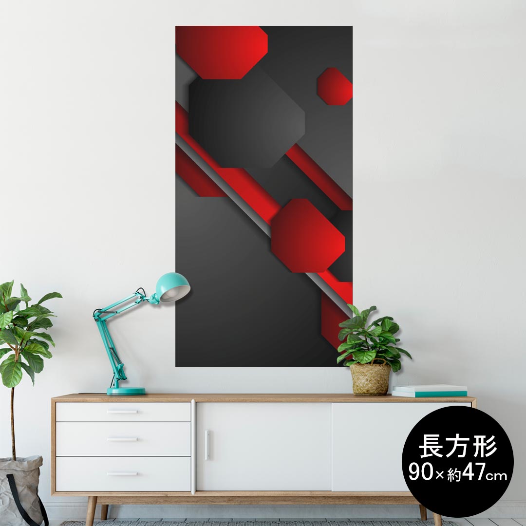 ポスター ウォールステッカー 長方形 シール式ステッカー 飾り 90×47cm Lsize 長方形 壁 インテリア おしゃれ　剥がせる wall sticker poster 008655 赤　レッド　黒　ブラック　模様