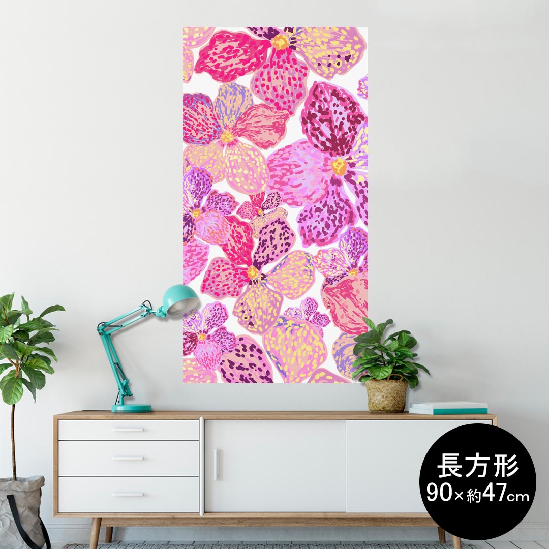 ポスター ウォールステッカー 長方形 シール式ステッカー 飾り 90×47cm Lsize 長方形 壁 インテリア おしゃれ　剥がせる wall sticker poster 012607 花　花柄　ピンク