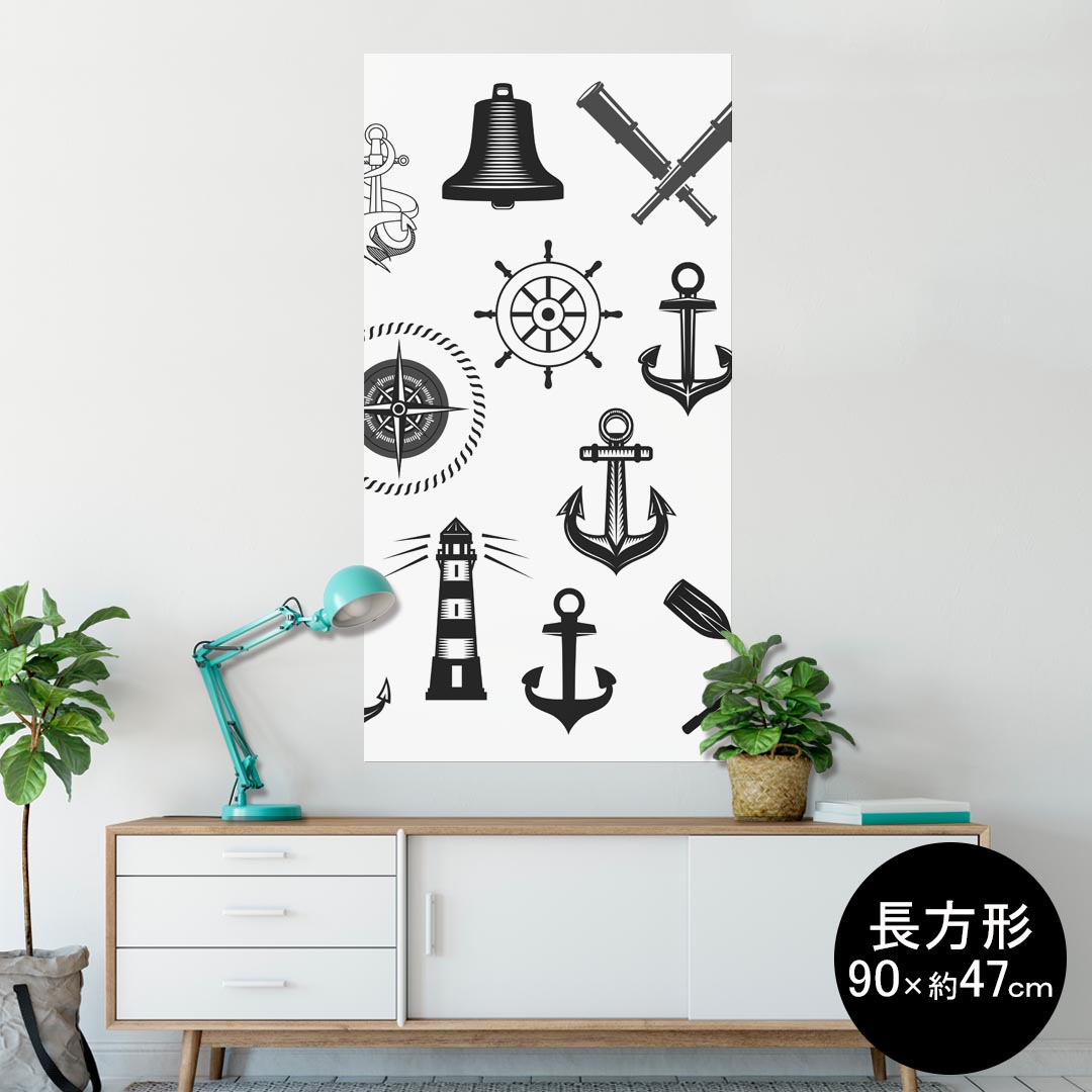 ポスター ウォールステッカー 長方形 シール式ステッカー 飾り 90×47cm Lsize 長方形 壁 インテリア おしゃれ　剥がせる wall sticker poster 013873 海　碇マーク　ロゴ