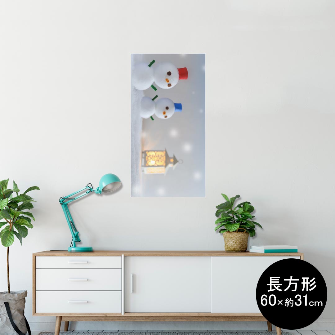 ポスター ウォールステッカー 長方形 シール式ステッカー 飾り 60×31cm Msize 壁 インテリア おしゃれ　剥がせる wall sticker poster 000846 雪だるま　クリスマス　冬