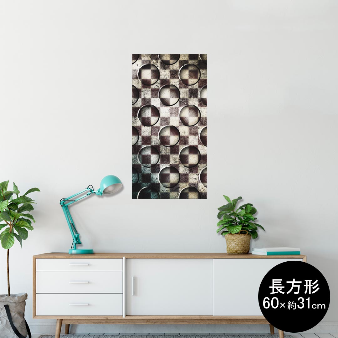 ポスター ウォールステッカー 長方形 シール式ステッカー 飾り 60×31cm Msize 壁 インテリア おしゃれ　剥がせる wall sticker poster 007771 チェック　市松模様　黒　ブラック