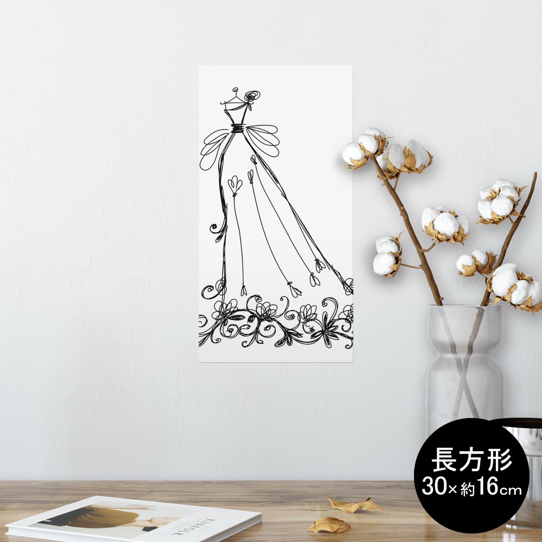 ポスター ウォールステッカー 長方形 シール式ステッカー 飾り 30×16cm Ssize 壁 インテリア おしゃれ　剥がせる wall sticker poster 005232 ドレス　イラスト　ウエディング