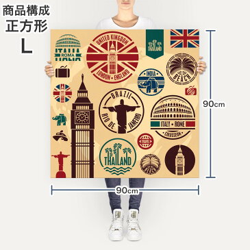 ポスター ウォールステッカー シール式ステッカー 飾り 90×90cm Lsize 正方形 壁 インテリア おしゃれ 剥がせる wall sticker poster 005991 スタンプ 建物 英国 国旗
