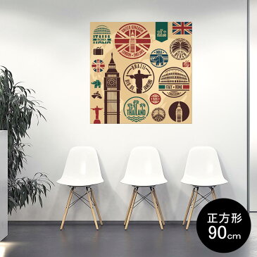 ポスター ウォールステッカー シール式ステッカー 飾り 90×90cm Lsize 正方形 壁 インテリア おしゃれ　剥がせる wall sticker poster 005991 スタンプ　建物　英国　国旗