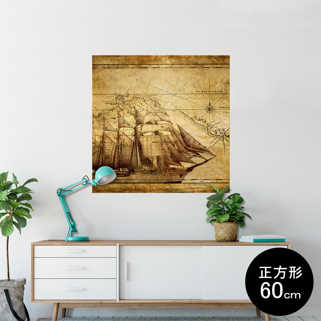ポスター ウォールステッカー シール式ステッカー 飾り 90×90cm Lsize 正方形 壁 インテリア おしゃれ　剥がせる wall sticker poster 001026 船　地図