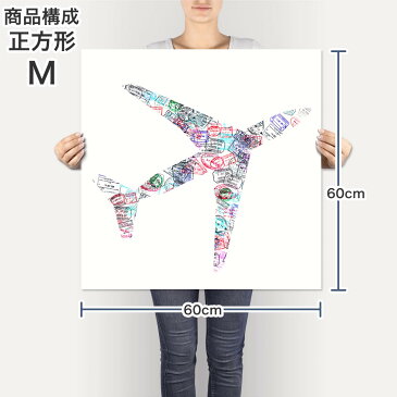 ポスター ウォールステッカー シール式ステッカー 飾り 60×60cm Msize 正方形 壁 インテリア おしゃれ　剥がせる wall sticker poster 012913 飛行機　スタンプ　英語