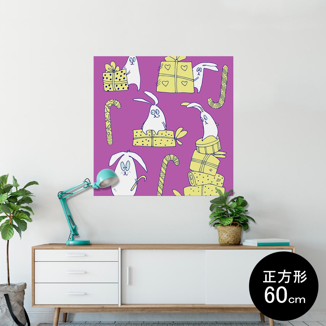 ポスター ウォールステッカー シール式ステッカー 飾り 90×90cm Lsize 正方形 壁 インテリア おしゃれ　剥がせる wall sticker poster 004929 うさぎ　キャラクター　プレゼント