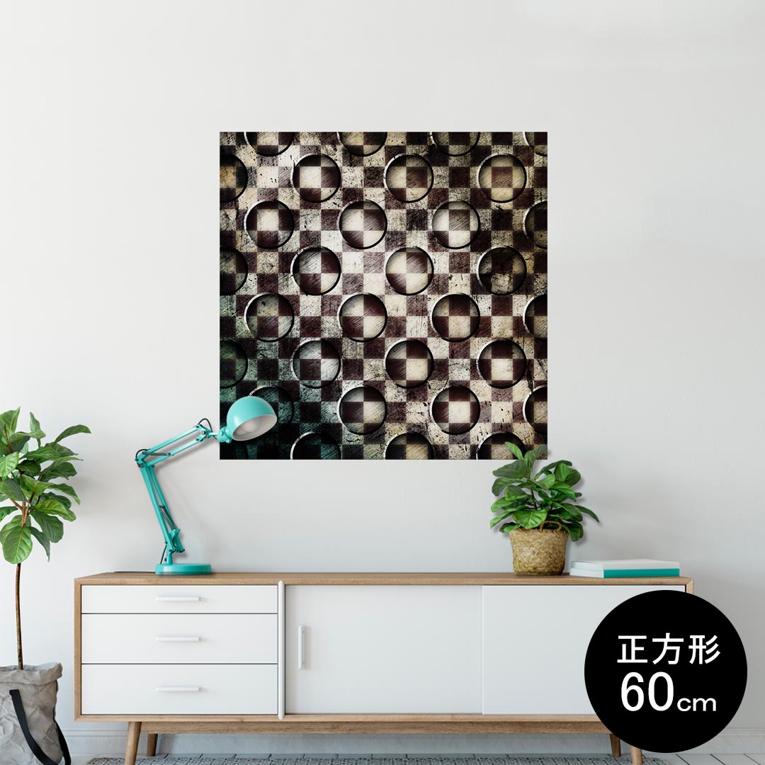 ポスター ウォールステッカー シール式ステッカー 飾り 90×90cm Lsize 正方形 壁 インテリア おしゃれ 剥がせる wall sticker poster 007771 チェック 市松模様 黒 ブラック