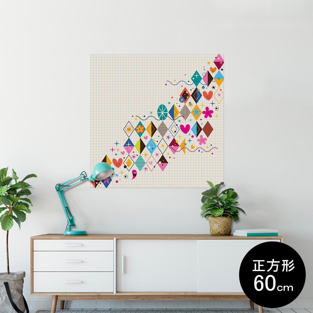 ポスター ウォールステッカー シール式ステッカー 飾り 60×60cm Msize 正方形 壁 インテリア おしゃれ　剥がせる wall sticker poster 008085 ハート　イラスト　カラフル