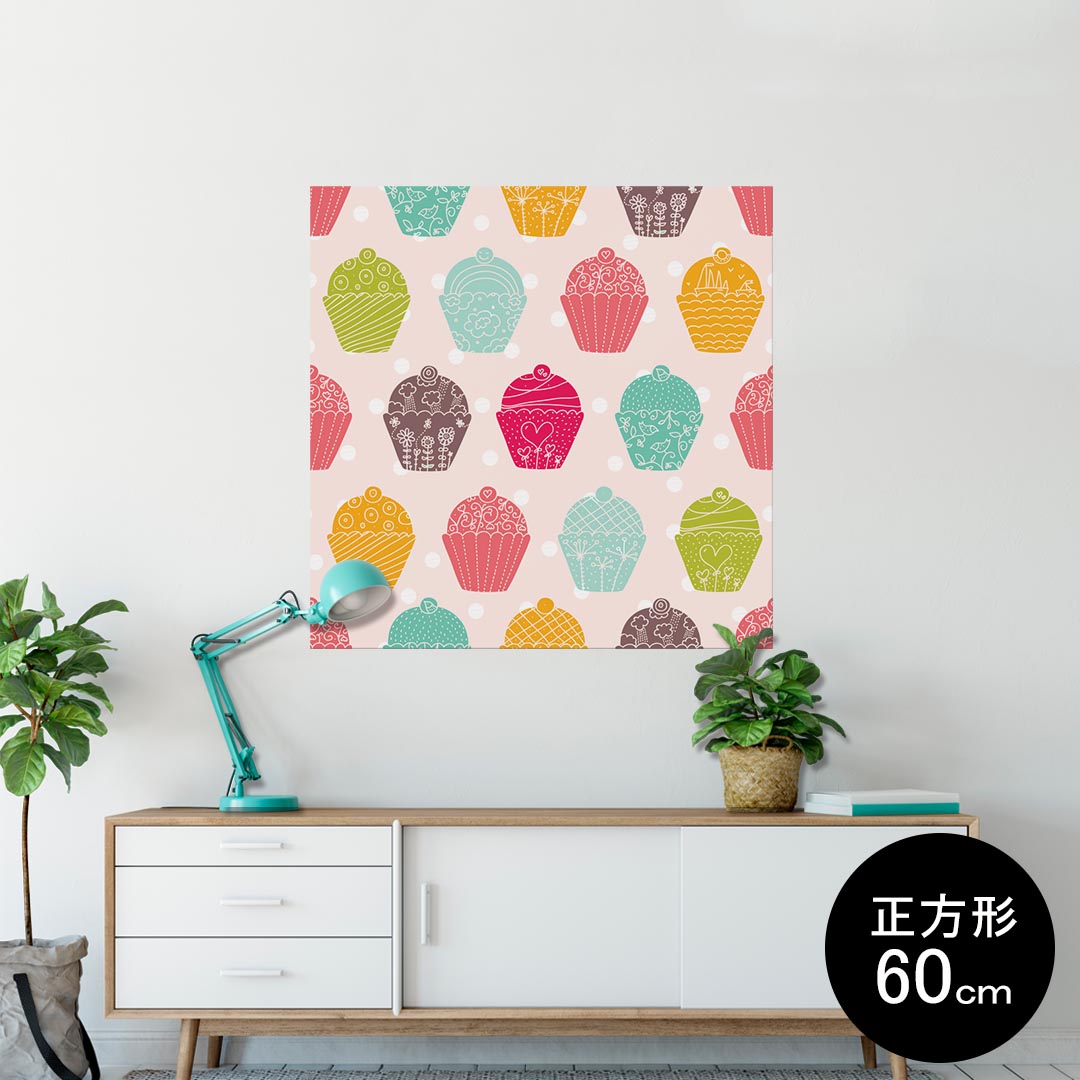 楽天kabeコレポスター ウォールステッカー シール式ステッカー 飾り 90×90cm Lsize 正方形 壁 インテリア おしゃれ　剥がせる wall sticker poster 008134 カラフル　お菓子　ハート　模様