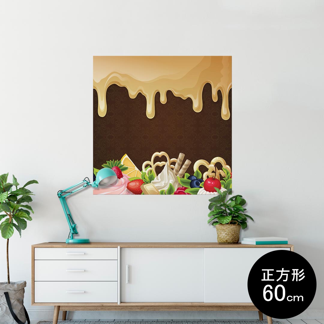 楽天kabeコレポスター ウォールステッカー シール式ステッカー 飾り 60×60cm Msize 正方形 壁 インテリア おしゃれ　剥がせる wall sticker poster 008322 イラスト　お菓子　スイーツ　ハート